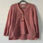 Madewell  Lyle Rib Henley Wool V Neck Button Loose Fit Sweater Merle Pink S Photo 0