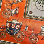 VINTAGE EQUESTRIAN horse and carriage orange silky SCARF 35’/35’ inches Photo 5