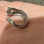 Silver Tone Kitty Cat Wrap Ring Black Rhinestone Eyes Size 5.5 Women’s Jewelry Photo 5