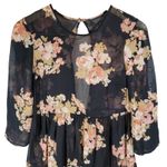 Topshop Floral Sheer Babydoll Tunic Top Black Pink Peach Women's US 2 Photo 2