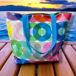 Clinique  Kapitza Geometric Circles Tote Bag Blue 16" Travel Beach Shoulder Bag Photo 1