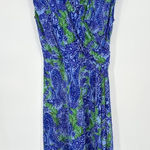 Talbots  Surplice Midi Dress Medium Blue Green Paisley Cap Sleeve Liquid Knit Photo 0