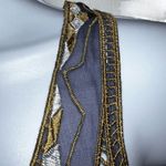 Anthropologie LANGUAGE LA Shades of Blue Hankie Hem Gold Embroidered Top XS Photo 4