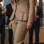 Anne Klein 2 piece pantsuit tan with cute ruffles on one side of lapel! New! Photo 0