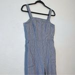 Old Navy Jumpsuit Womens Navy Blue Stripe Linen Blend Romper SZ L Photo 3