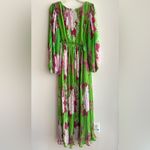 ASOS  Design Wrap Maxi Dress Balloon Sleeves with Green Florals, Green/Pink, 6 Photo 11