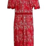 Lulus NWT  Red Crochet Lace Amore Fitted Midi Dress Size XS Wedding Guest NEW Photo 0