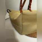 Dooney & Bourke Khaki Italian Nylon Shopper Tote Braided Leather Double Handles Photo 6