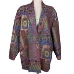 American Vintage 90s Vintage Tapestry Oversized Abstract Print Blazer Green Red Multicolor Large Photo 1