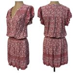 Faherty size Small Mini Dress Bemini Red Floral Print Rayon Smocked Waist A-Line Photo 2