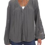 ASTR  The Label Black Boho Laser cut V Neck Button Down Blouse Medium $98 Photo 0