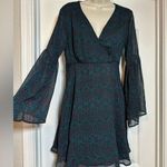 Miami Green Women’s V-Neck Long Bell Sleeved Midi Stretch Waist Fit & Flare Photo 0