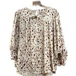 Maurice's Women's Peasant Style Tan and Burgundy Brush Stroke Blouse, Large Photo 0