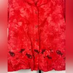 Produce Company Red Tie Dye Fish Print Linen Short Sleeve Button Up Shirt Size M Photo 5