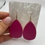Handmade Pink Teardrop Earrings Faux Leather Dangle Photo 3