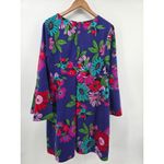 Trina Turk  Floral Print V Neck Bell Sleeve Dress Size 14 Blue Pink Red Green Photo 2
