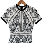 Alexis  Emiliana Fit & Flare Mini Dress in Black and White Diamond Lace, XS‎ Photo 3