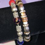 Lot of 2 Silver Tone Beaded Glass Beads Boho Stretchy Bracelets Photo 2