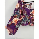Band of Gypsies NWT Floriane Purple Floral Smocked Ballon Sleeve Crop Top Small Photo 5