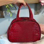 Red Travel Cosmetic Bag Alligator Skin Look Makeup Purse Photo 4