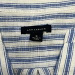 Ann Taylor 100% Linen Striped Blue Tunic Top Size Small Roll Tab Resort Beach Photo 2
