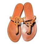 Tory Burch  Miller Leather Thong Sandals Women’s Size 8.5 Tan Logo Cutout Flats Photo 1