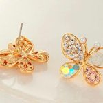 Colorful Crystal Butterfly Stud Earrings Gold Photo 4