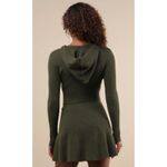 Lulus  Olive Ribbed Knit Hooded Cropped Sweater Mini Skirt Set Two Piece Size L Photo 1