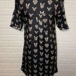 Maeve Anthropologie  Dog Print Button Front Silk Mini Dress, Black, Size XS Photo 3