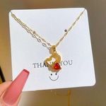18K Gold Plated Birthstone Crystal Love Heart Ruby Pendant Necklace for Women Photo 0