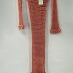 NEW AYNI IMAC Crochet Mesh Maxi Dress Side Slits Pima Cotton Medium Coral Knit Pink Photo 4
