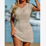 Cupshe  Women's Crochet V Neck Mini Cover Up Beach Resort Dress Sz Small Beige Photo 2