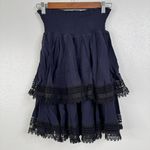 Maje  Navy Tiered Black Lace Trim Skirt Size 1/Small Photo 1