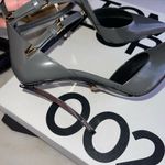 Versace  Pin-Point Gray Leather Pumps Mixed Metal Stiletto Heels Buckle Straps Photo 10