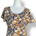 All That Jazz Vintage 90s Floral Midi Dress Blue Brown Short Sleeve Scoop Neck Size 4 Photo 4