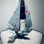 Madewell Gray Striped Scarf with Red Hearts Photo 3