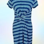 Kenneth Cole blue and white striped, twist front t-shirt dress. Size Small. EUC Photo 0