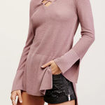 Free People  Mauve Crisscross Side Slit Long‎ Bell Sleeves Tunic Sweater Small Photo 0