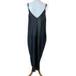 Elan  Black Gold Metallic Striped Maxi Slip Dress Spaghetti Strap XS Pockets Photo 2