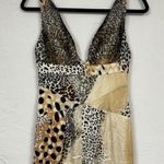 Jovani Black & Tan Animal Print Silk Patchwork Maxi Dress Womens 2 Formal Gown Photo 1