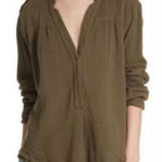Free People  Women's Olive Green Long Sleeve Gauze Button Top Shirt Photo 0