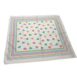 1980s Pastel Rainbow Hearts Bandana Handkerchief Pocket Square Cotton Blend White Photo 0
