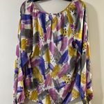 Stylish Women's Blouse with Vibrant Brushstroke Design Purple Size M Photo 4