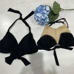 Athleta Lot of 2 bikini tops black  and Bikini Lab Tie Top black Beige Crochet Photo 0