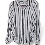 Calypso St. Barth  Grey White Linen Button Down Shirt Womens L Classic Beachy Top Photo 0