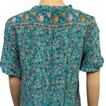 Sunday Up Teal Floral Short Sleeve Half Button Tie Neckline Dress Womens Medium Blue Photo 7