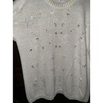 Oleg Cassini VTG Cassini Women's Sweater White Headed Rhinestones Pearls Sz L Photo 3