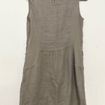 LINA TOMEI Italy Short Dress Embroidered Taupe Linen Sleeveless small Photo 7