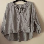 A New Day linen blend long sleeve shirt top blouse striped ballon sleeves small Photo 1