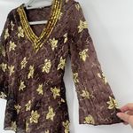 None Sheer Embroidered Y2K Sequin Women Top Sz M Brown Boho Festival Whimsigoth India Photo 2